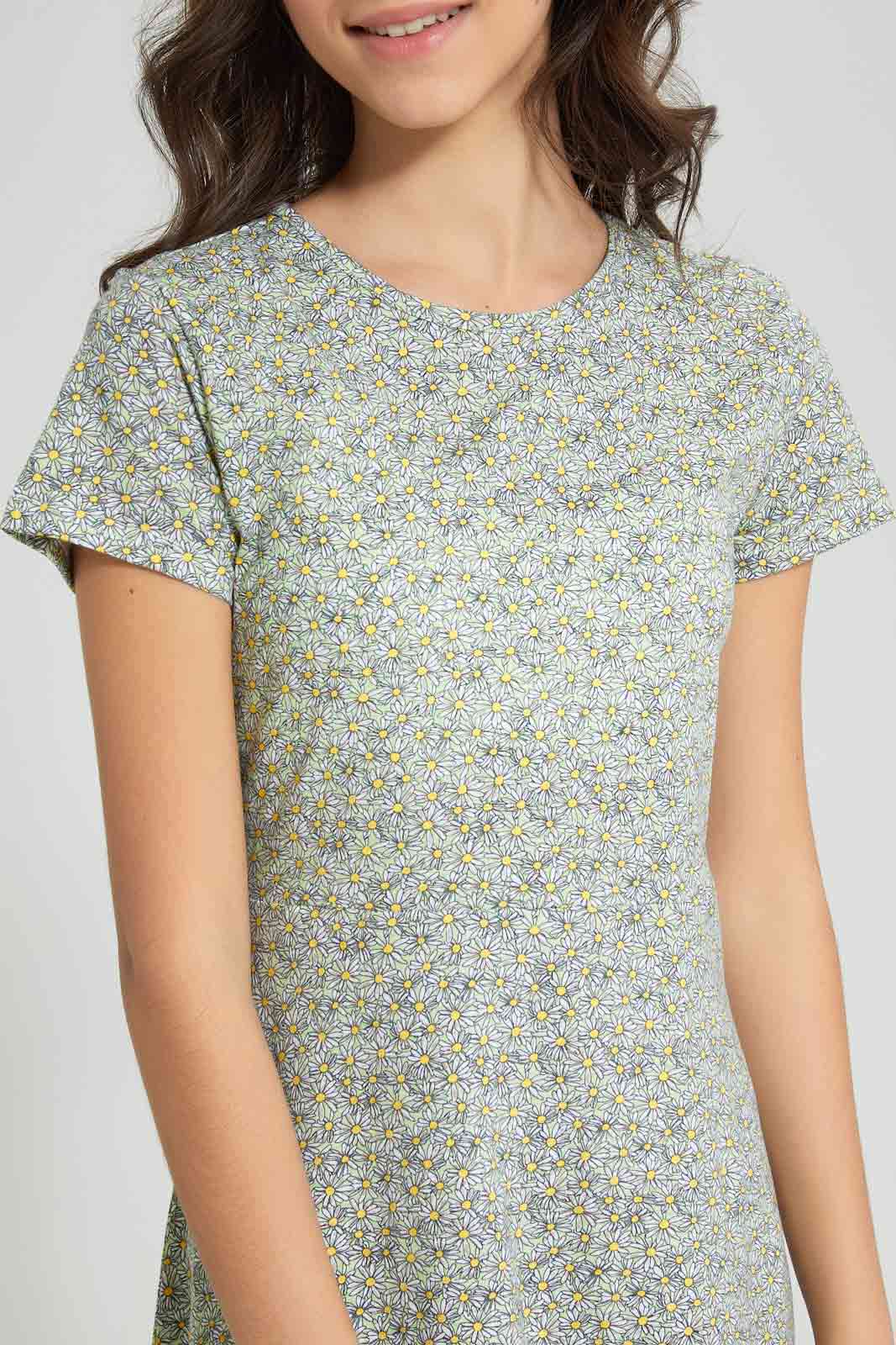 Redtag-Green-Floral-Girls-Senior-Skater-Dress-Dresses-Senior-Girls-9 to 14 Years