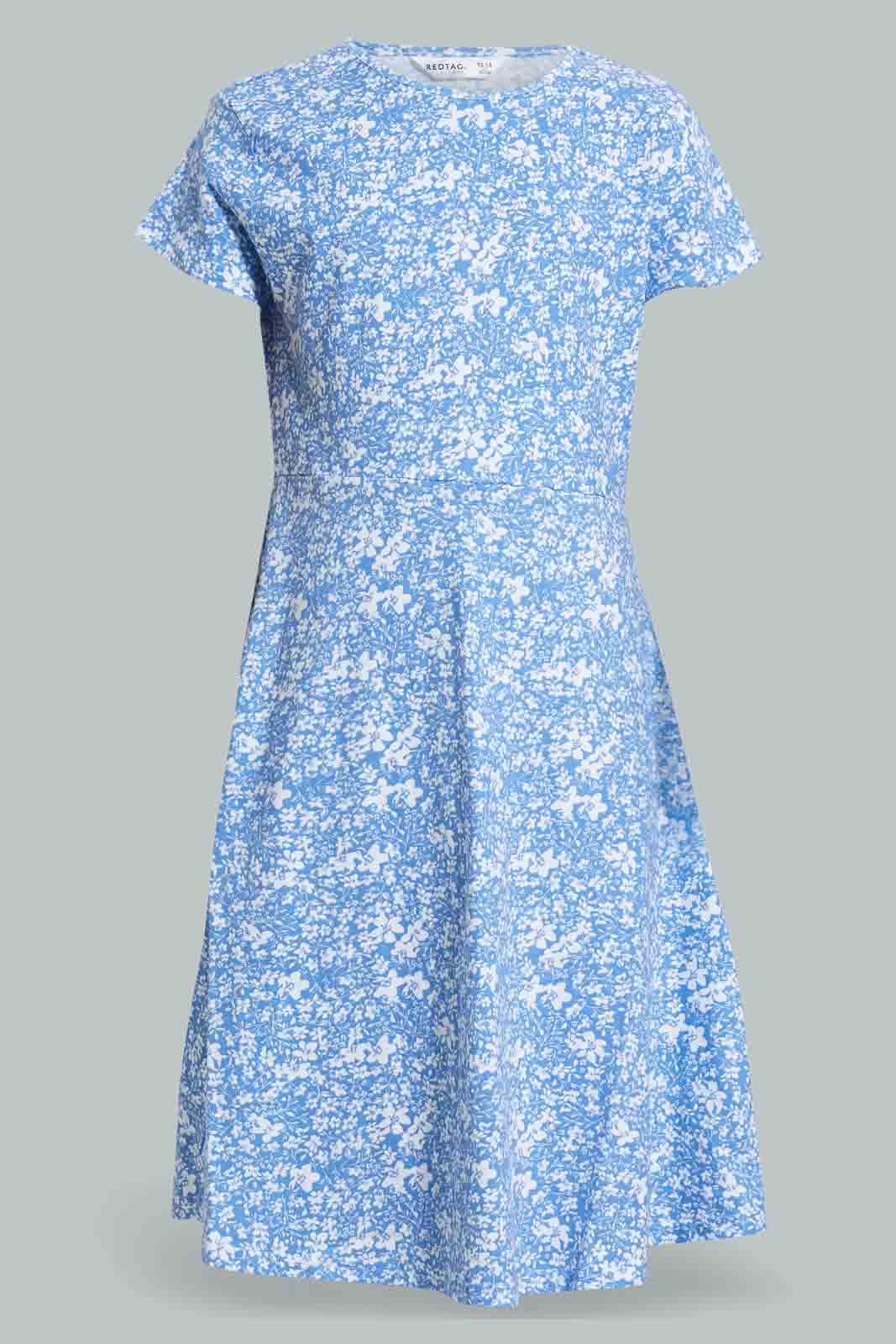 Redtag-Blue-Floral-Girls-Senior-Skater-Dress-Dresses-Senior-Girls-9 to 14 Years