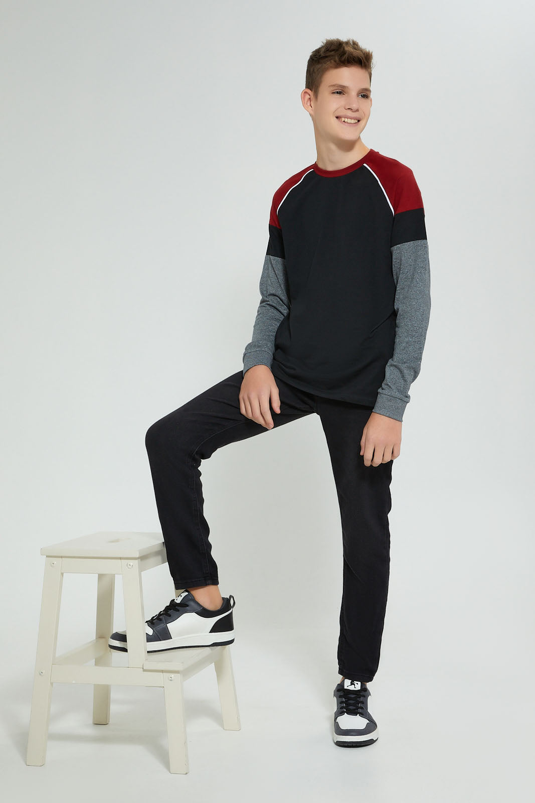 Redtag-Black-Pull-On-Knit-Denim-Jeans-Regular-Fit-Senior-Boys-9 to 14 Years