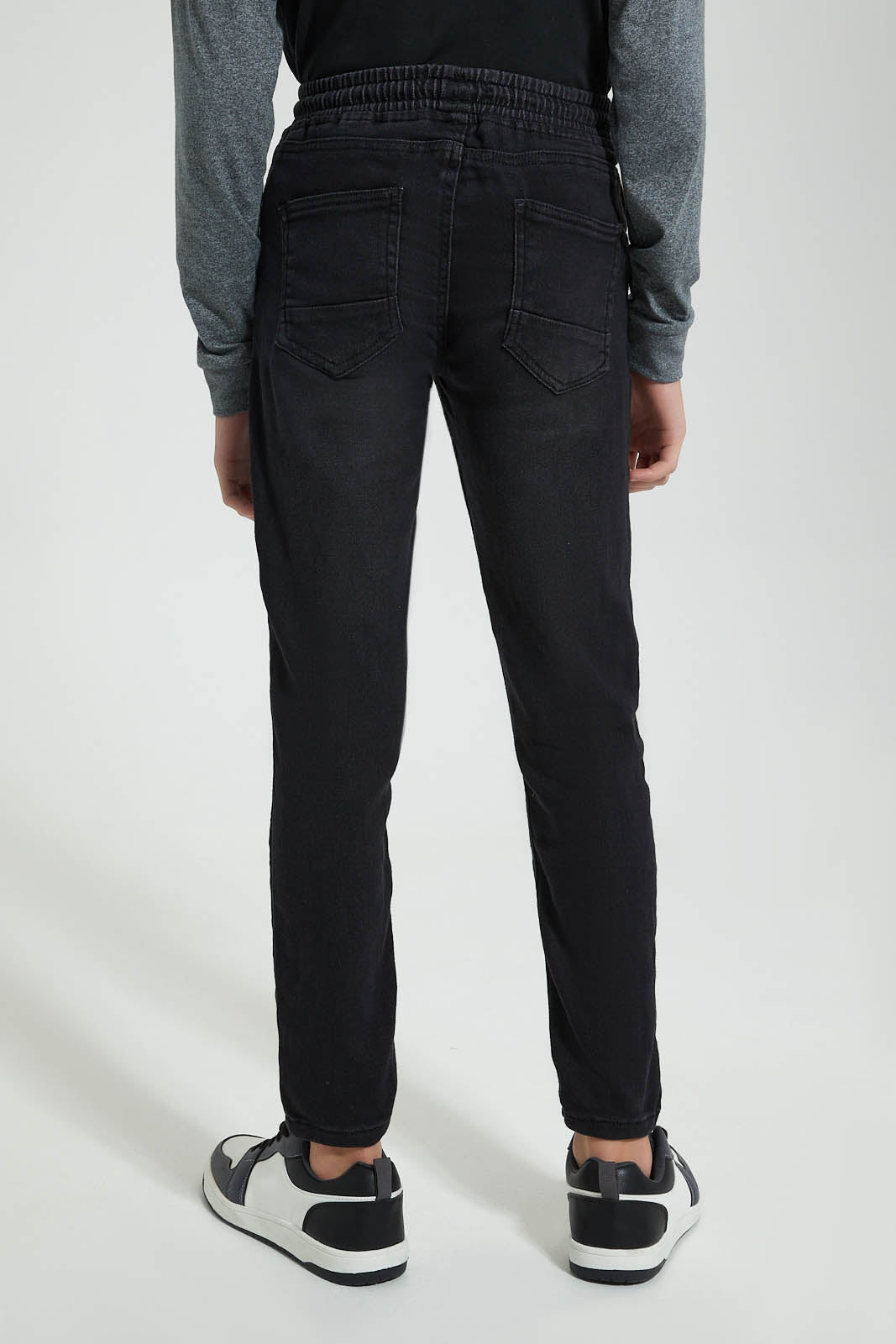 Redtag-Black-Pull-On-Knit-Denim-Jeans-Regular-Fit-Senior-Boys-9 to 14 Years