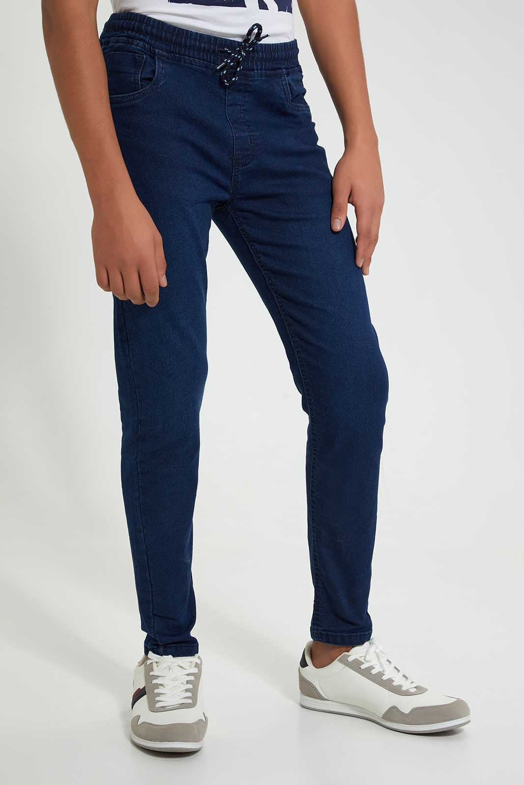 Redtag-Navy-Pull-On-Jeans-Jeans-Regular-Fit-Senior-Boys-9 to 14 Years