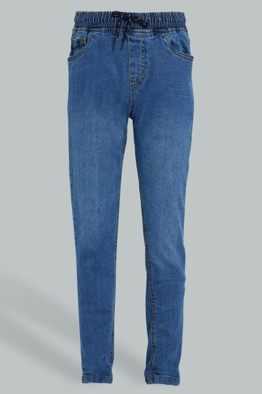 Redtag-Blue-Pull-On-Jean-Jeans-Slim-Fit-Senior-Boys-9 to 14 Years