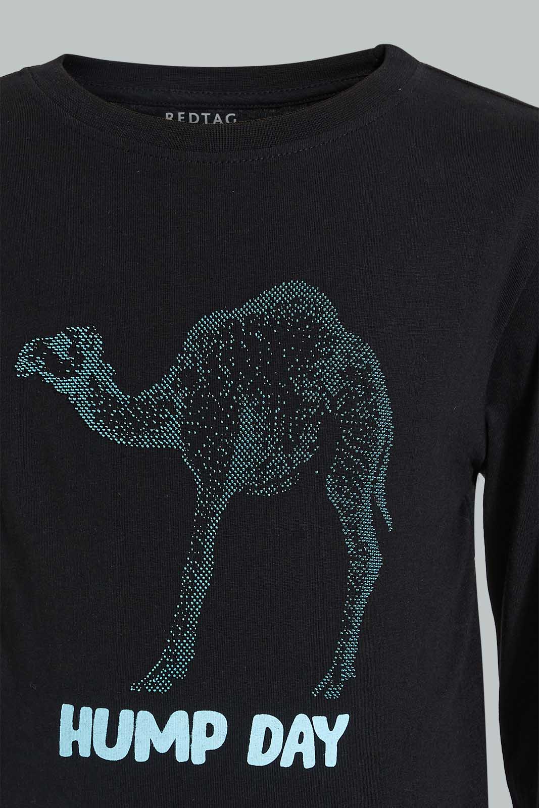 Redtag-Black-Camel-Print-Long-Sleeve-Tshirt-All-Over-Prints-Boys-2 to 8 Years