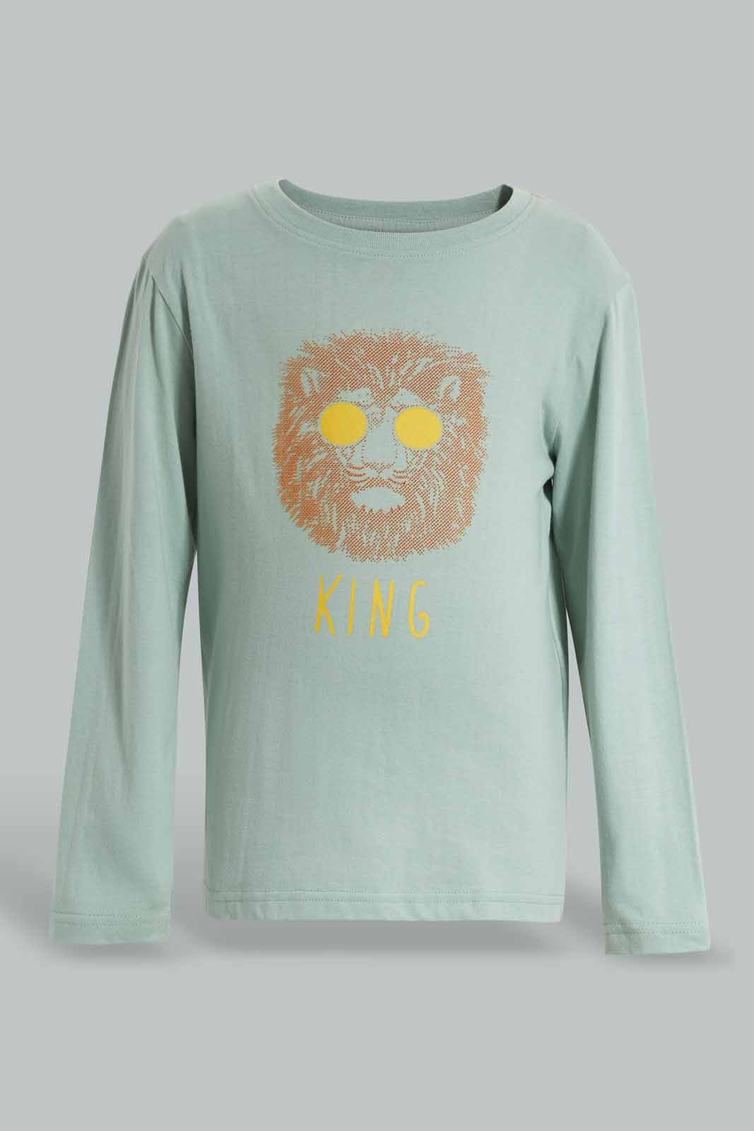 Redtag-Mint-Lion-Print-Long-Sleeve-T-shirt-BOY-T-Shirts,-Category:T-Shirts,-Colour:Mint,-Filter:Boys-(2-to-8-Yrs),-Non-Sale,-S22B,-Section:Boys-(0-to-14Yrs),-TBL-Boys-2 to 8 Years