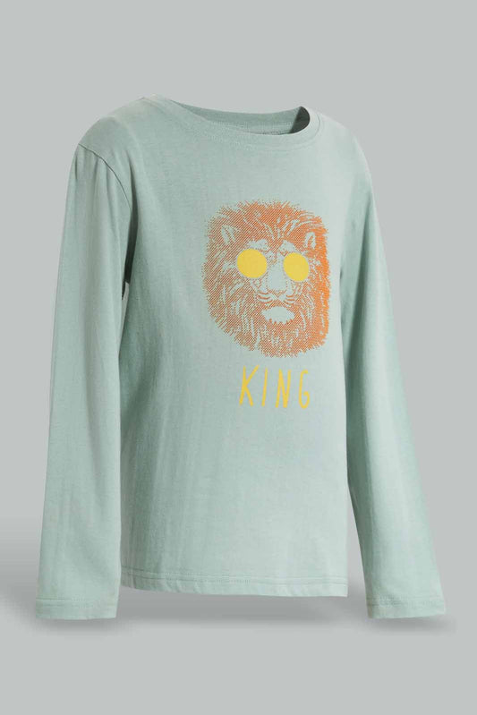 Redtag-Mint-Lion-Print-Long-Sleeve-T-shirt-BOY-T-Shirts,-Category:T-Shirts,-Colour:Mint,-Filter:Boys-(2-to-8-Yrs),-Non-Sale,-S22B,-Section:Boys-(0-to-14Yrs),-TBL-Boys-2 to 8 Years