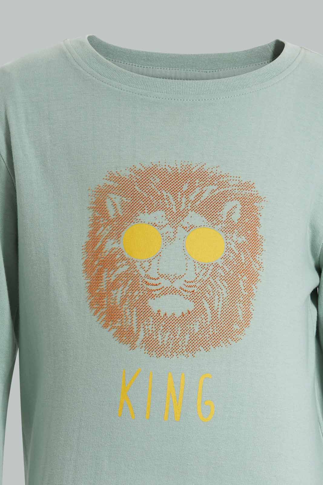 Redtag-Mint-Lion-Print-Long-Sleeve-T-shirt-BOY-T-Shirts,-Category:T-Shirts,-Colour:Mint,-Filter:Boys-(2-to-8-Yrs),-Non-Sale,-S22B,-Section:Boys-(0-to-14Yrs),-TBL-Boys-2 to 8 Years
