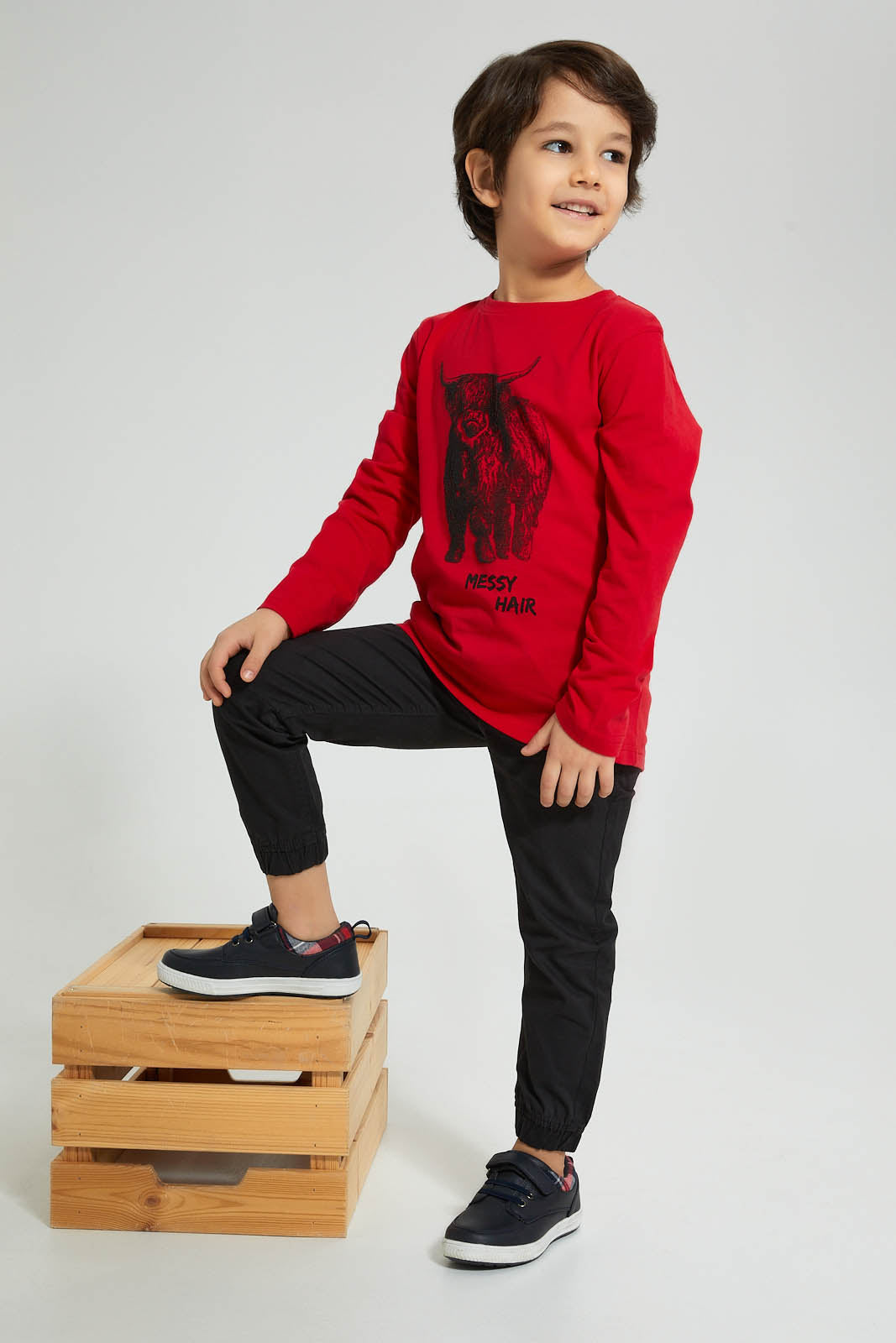Redtag-Red-Yak-Print-Long-Sleeve-T-Shirt-Graphic-Prints-Boys-2 to 8 Years