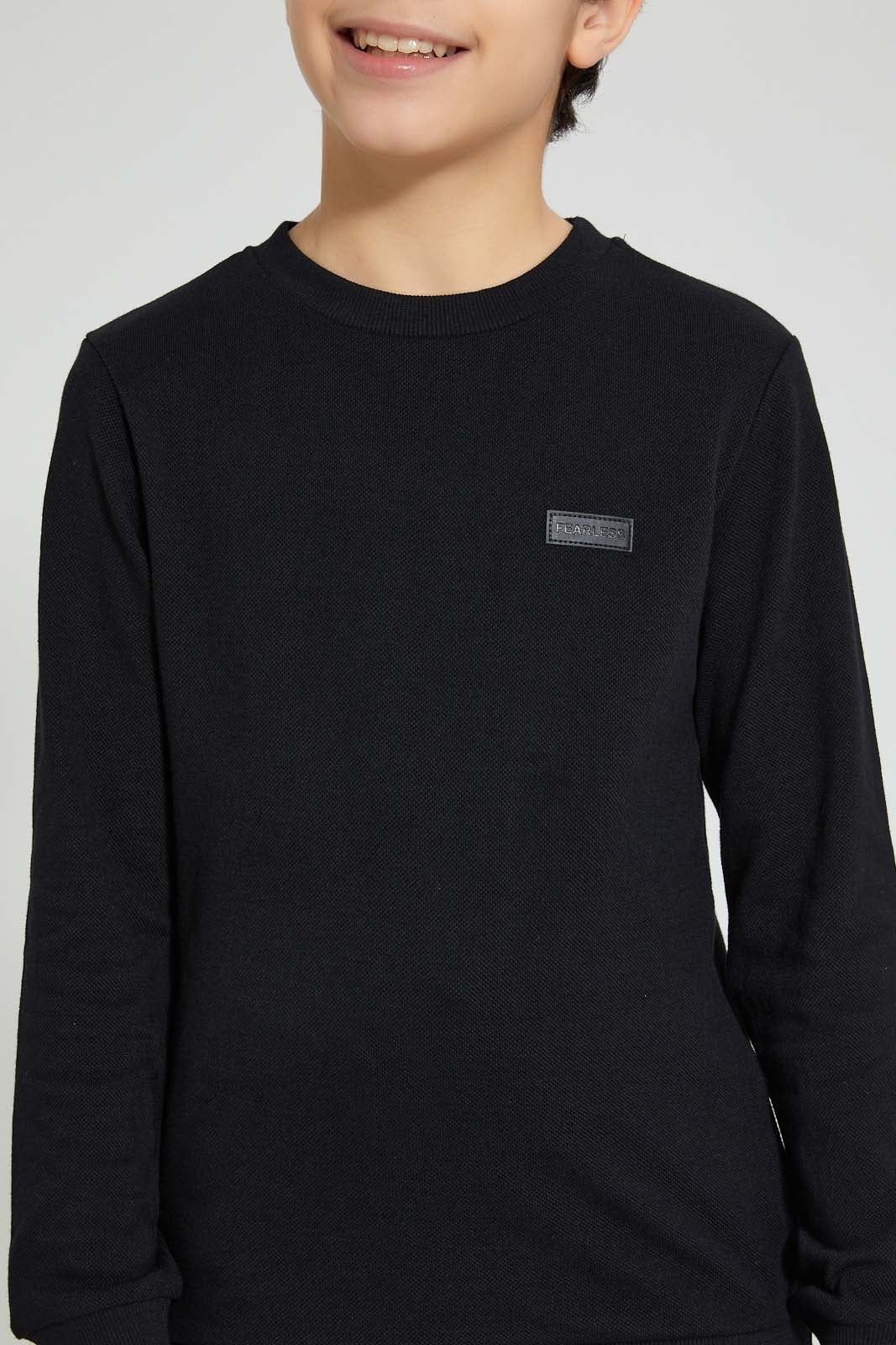 Redtag-Black-Pique-SweaT-Shirt-Sweatshirts-Senior-Boys-9 to 14 Years