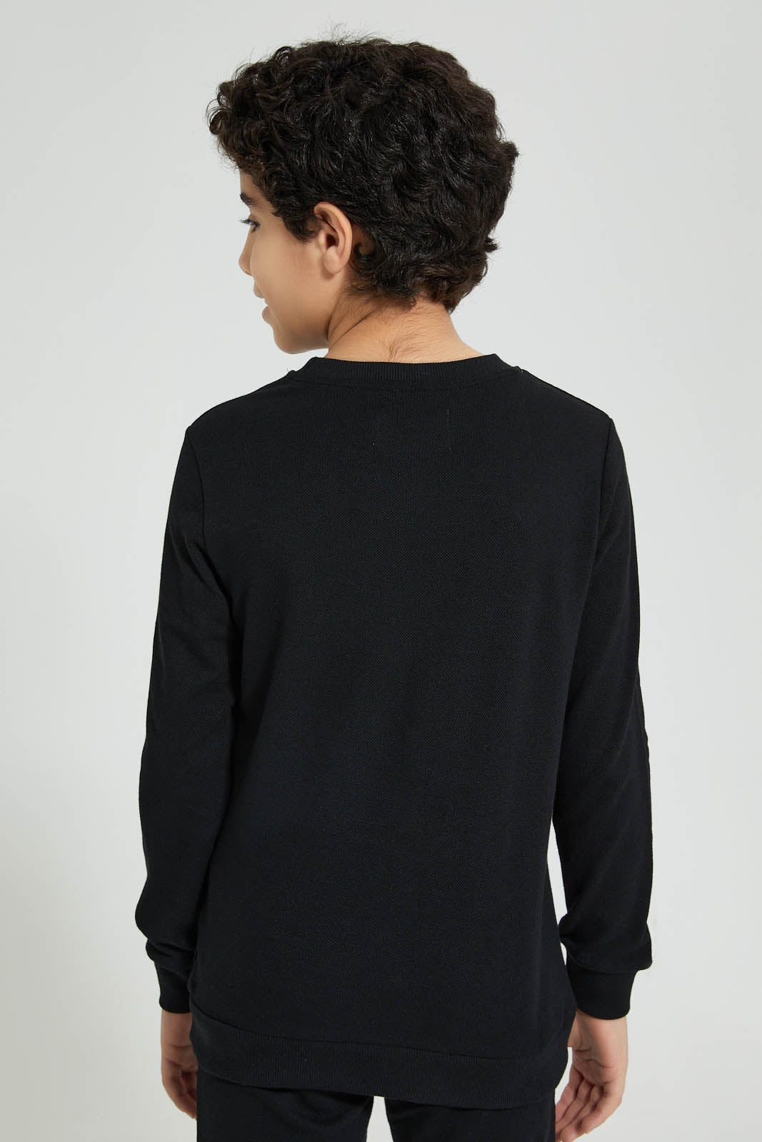 Redtag-Black-Pique-SweaT-Shirt-Sweatshirts-Senior-Boys-9 to 14 Years