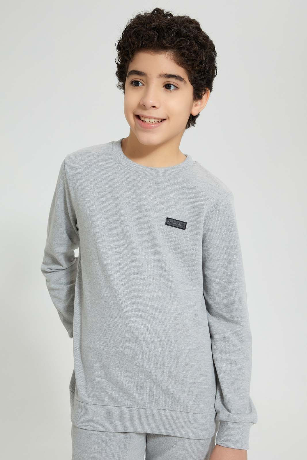 Redtag-Grey-Pique-SweaT-Shirt-Sweatshirts-Senior-Boys-9 to 14 Years