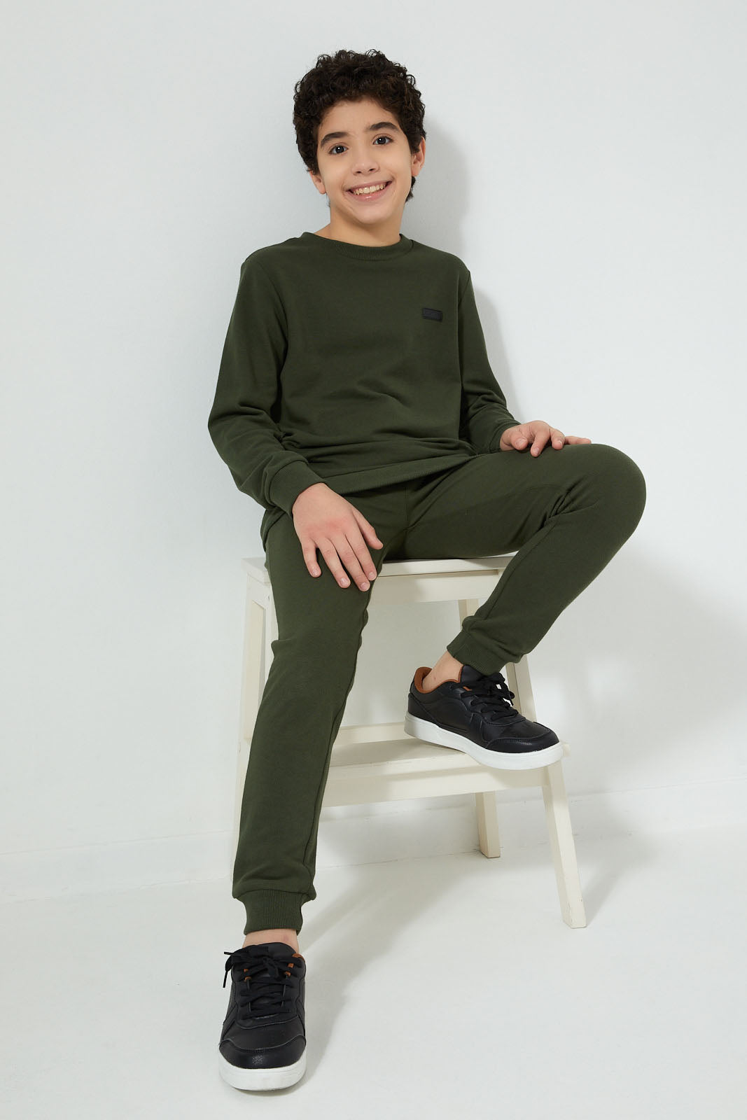 Redtag-Olive-Pique-SweaT-Shirt-Sweatshirts-Senior-Boys-9 to 14 Years