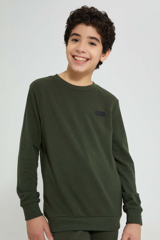 Redtag-Olive-Pique-SweaT-Shirt-Sweatshirts-Senior-Boys-9 to 14 Years