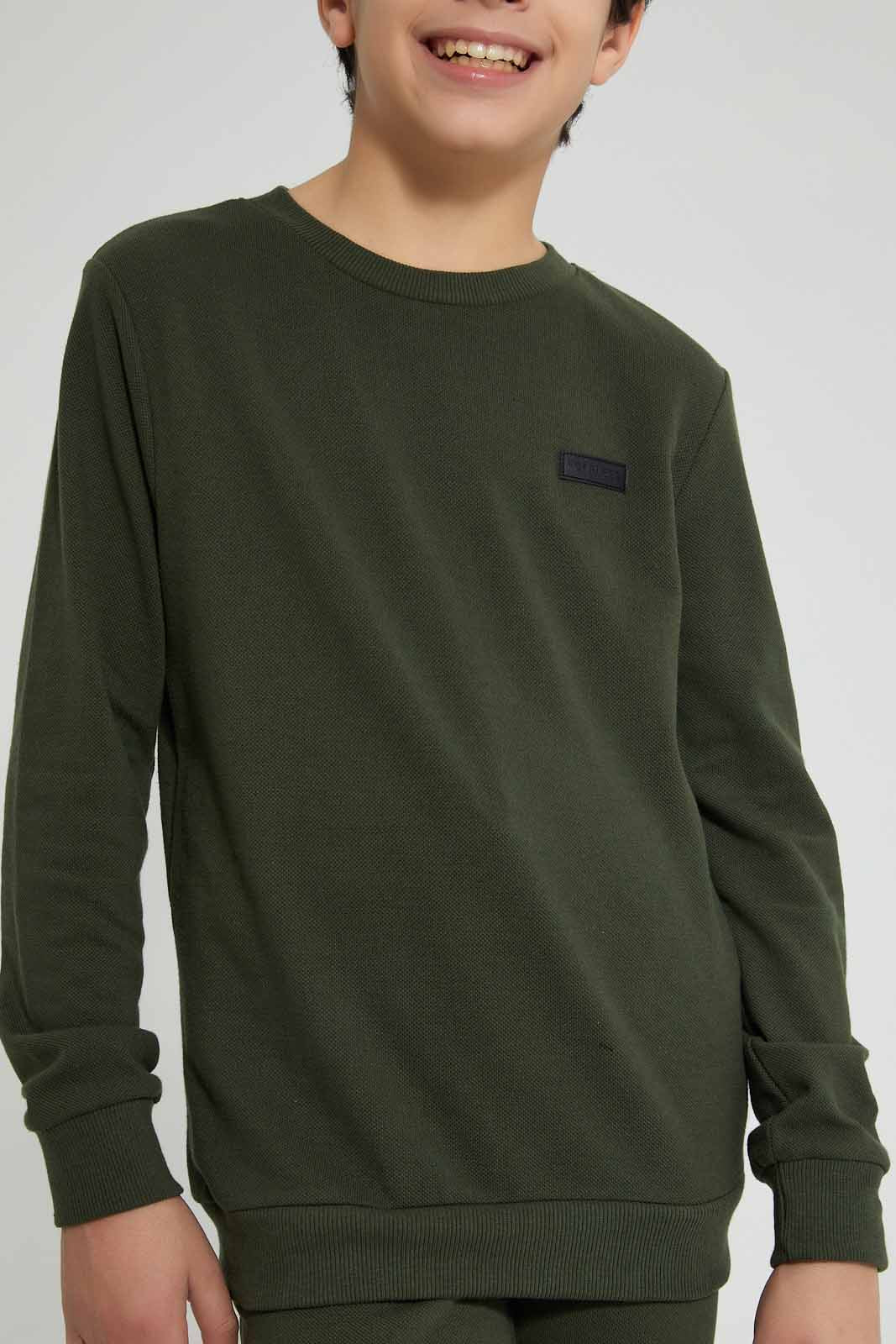 Redtag-Olive-Pique-SweaT-Shirt-Sweatshirts-Senior-Boys-9 to 14 Years