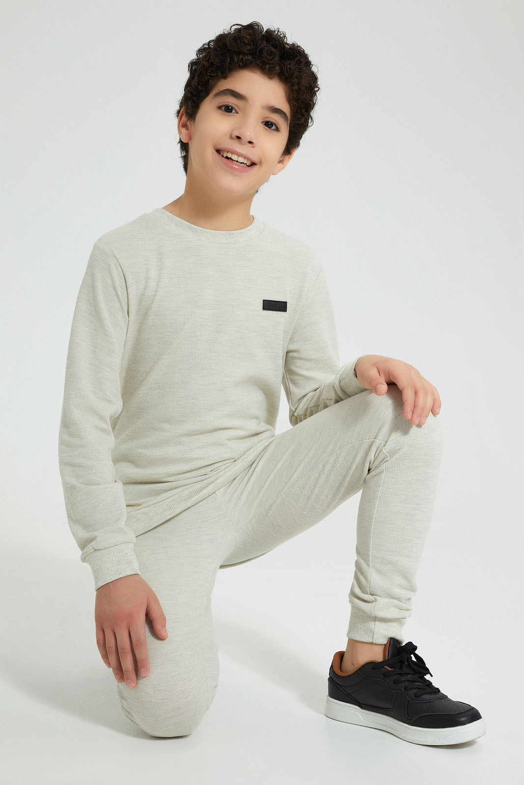 Redtag-Beige-Pique-SweaT-Shirt-Sweatshirts-Senior-Boys-9 to 14 Years
