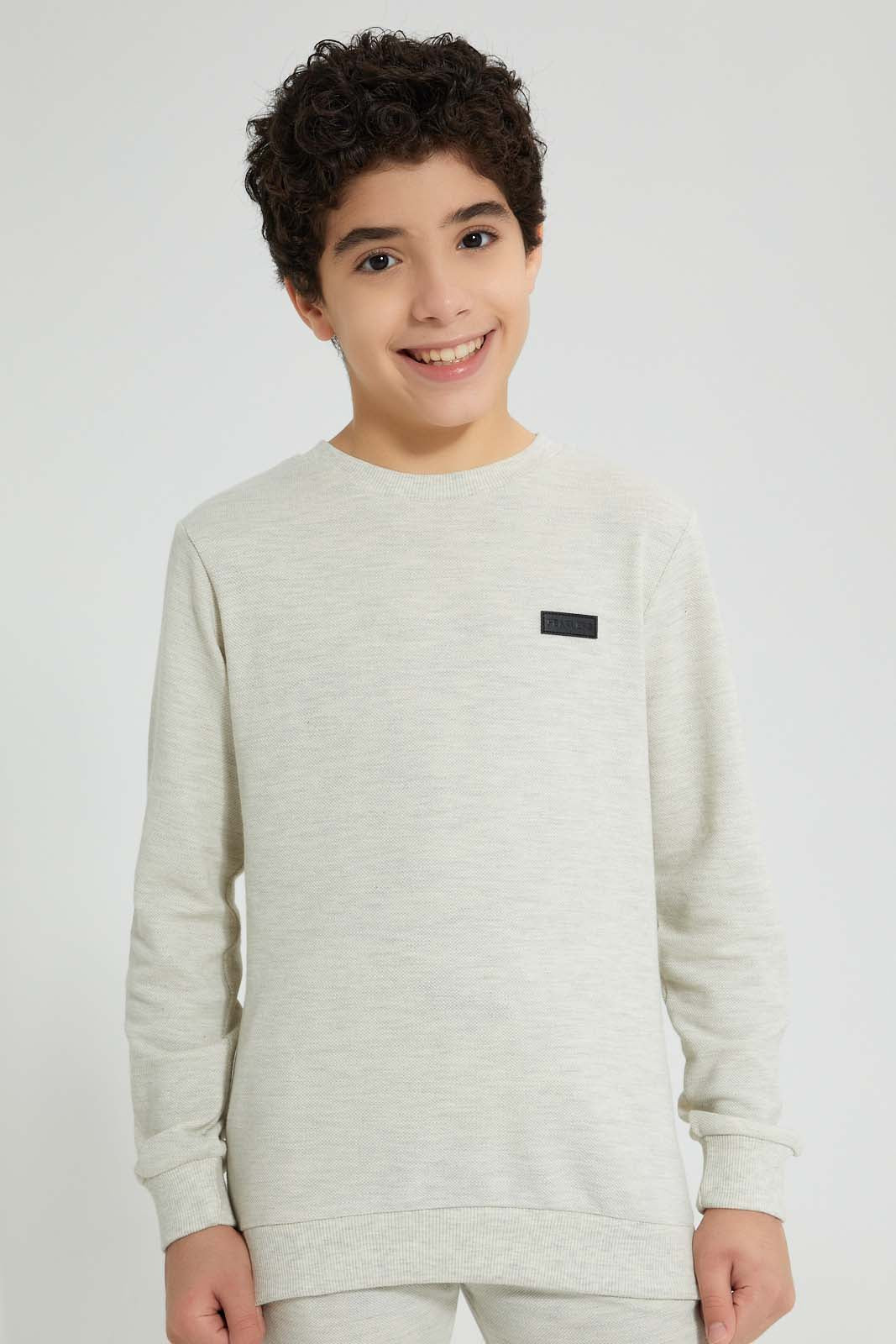 Redtag-Beige-Pique-SweaT-Shirt-Sweatshirts-Senior-Boys-9 to 14 Years
