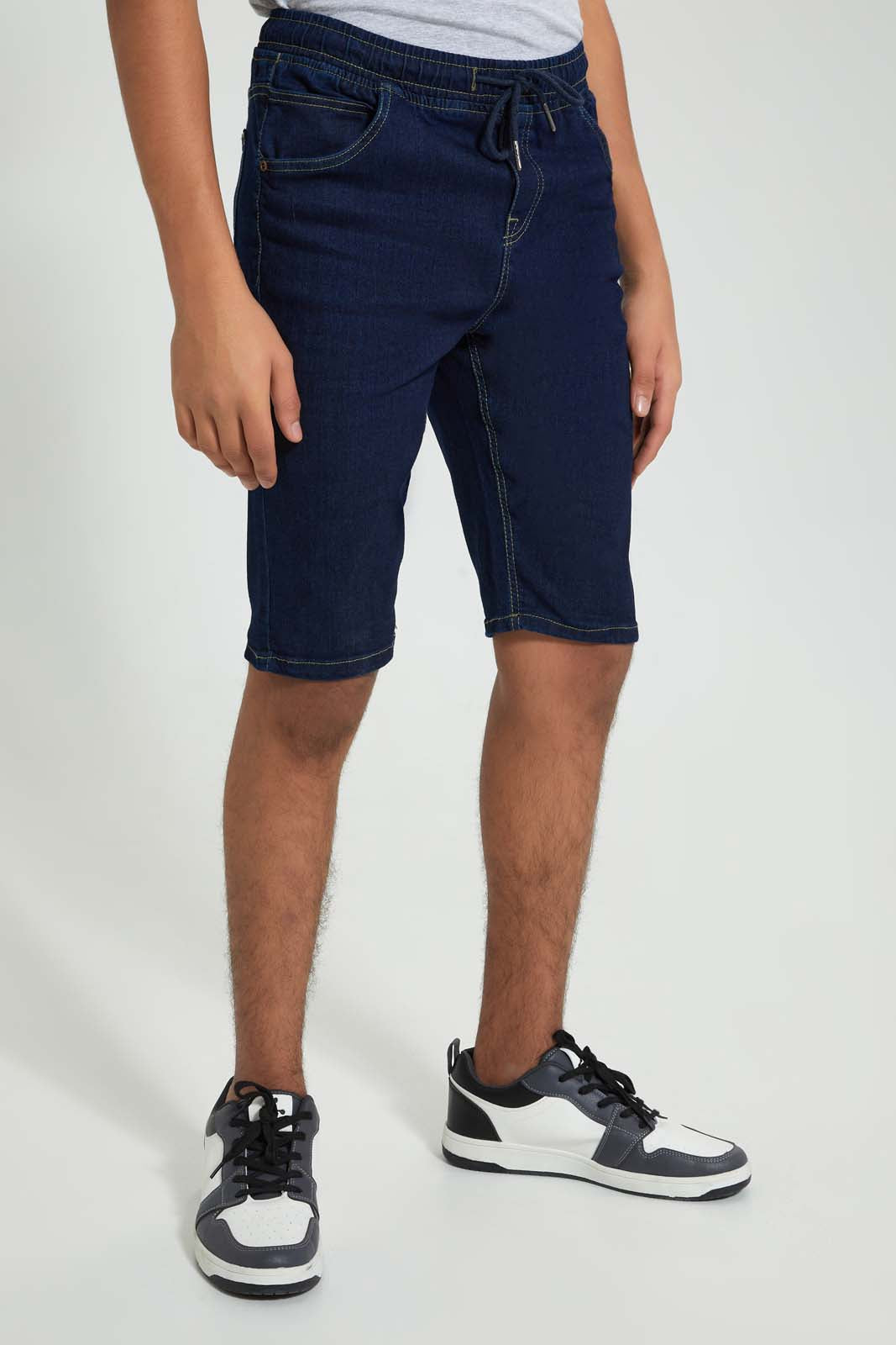 Redtag-Dark-Wash-Pull-On-Short-Denim-Shorts-Senior-Boys-9 to 14 Years