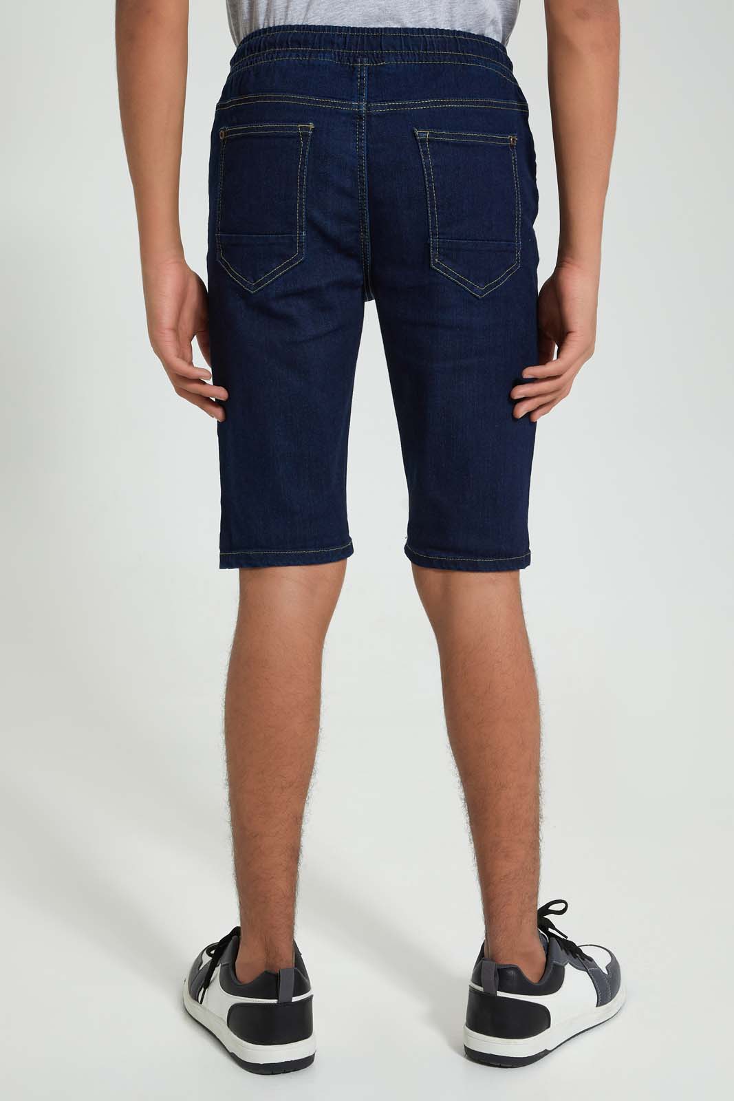 Redtag-Dark-Wash-Pull-On-Short-Denim-Shorts-Senior-Boys-9 to 14 Years