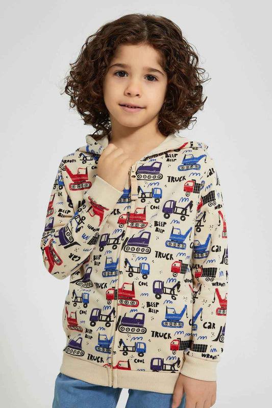 Redtag-Stone-Crane-Print-Hooded-Zip-Through-Sweat-Sweatshirts-Boys-2 to 8 Years
