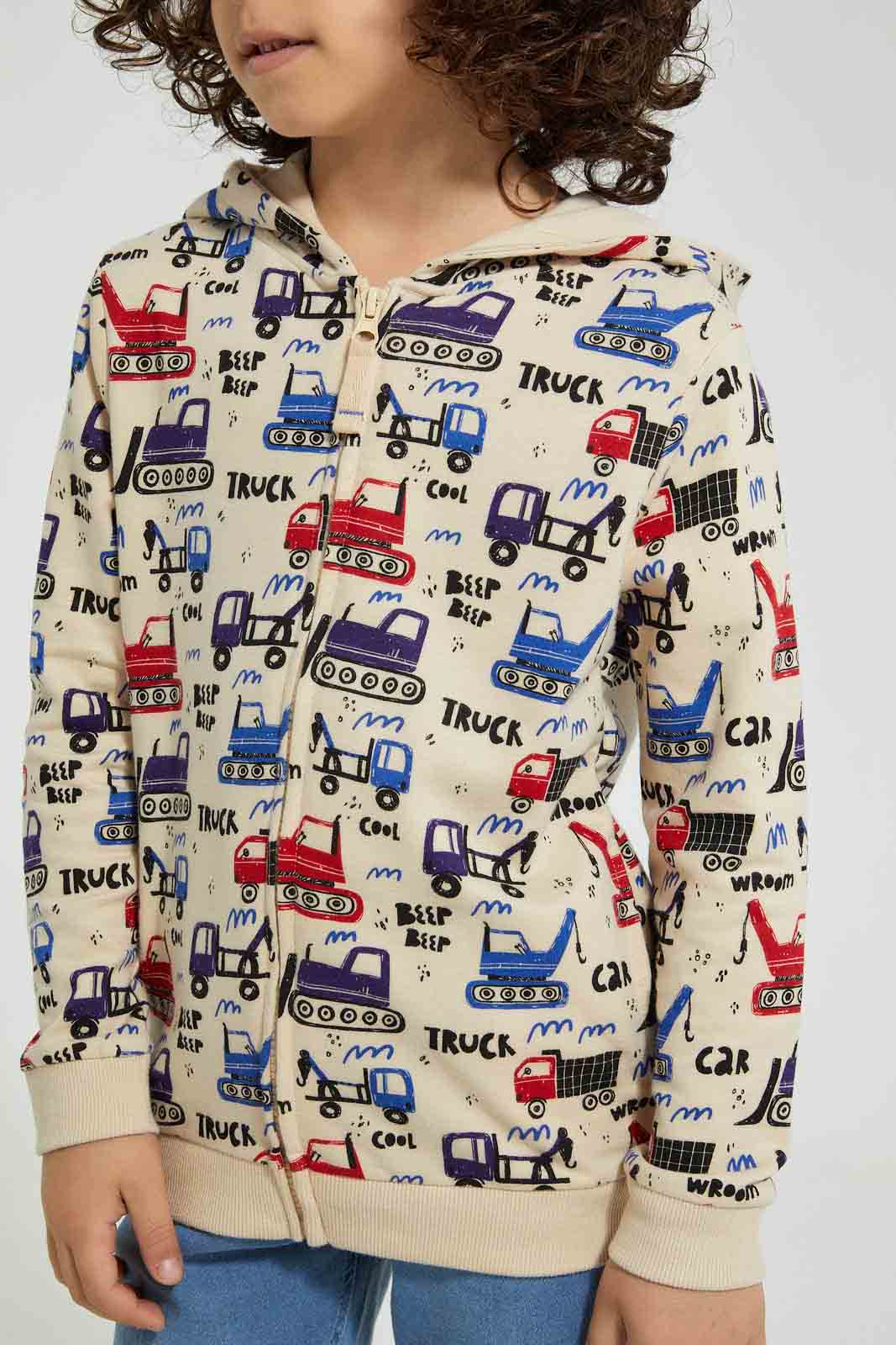 Redtag-Stone-Crane-Print-Hooded-Zip-Through-Sweat-Sweatshirts-Boys-2 to 8 Years