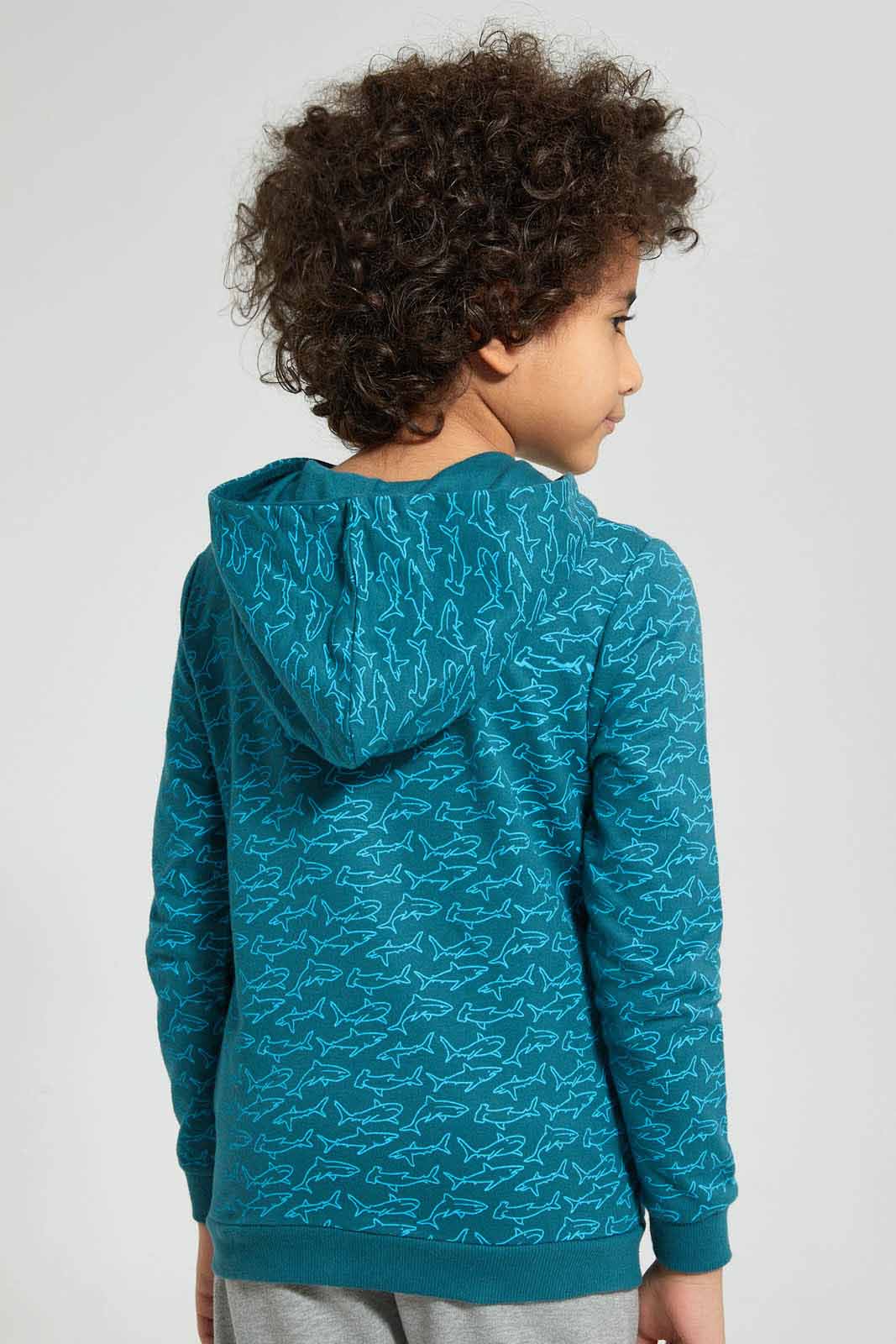 Redtag-Blue-Shark-Print-Hooded-Zip-Through-Sweat-Sweatshirts-Boys-2 to 8 Years