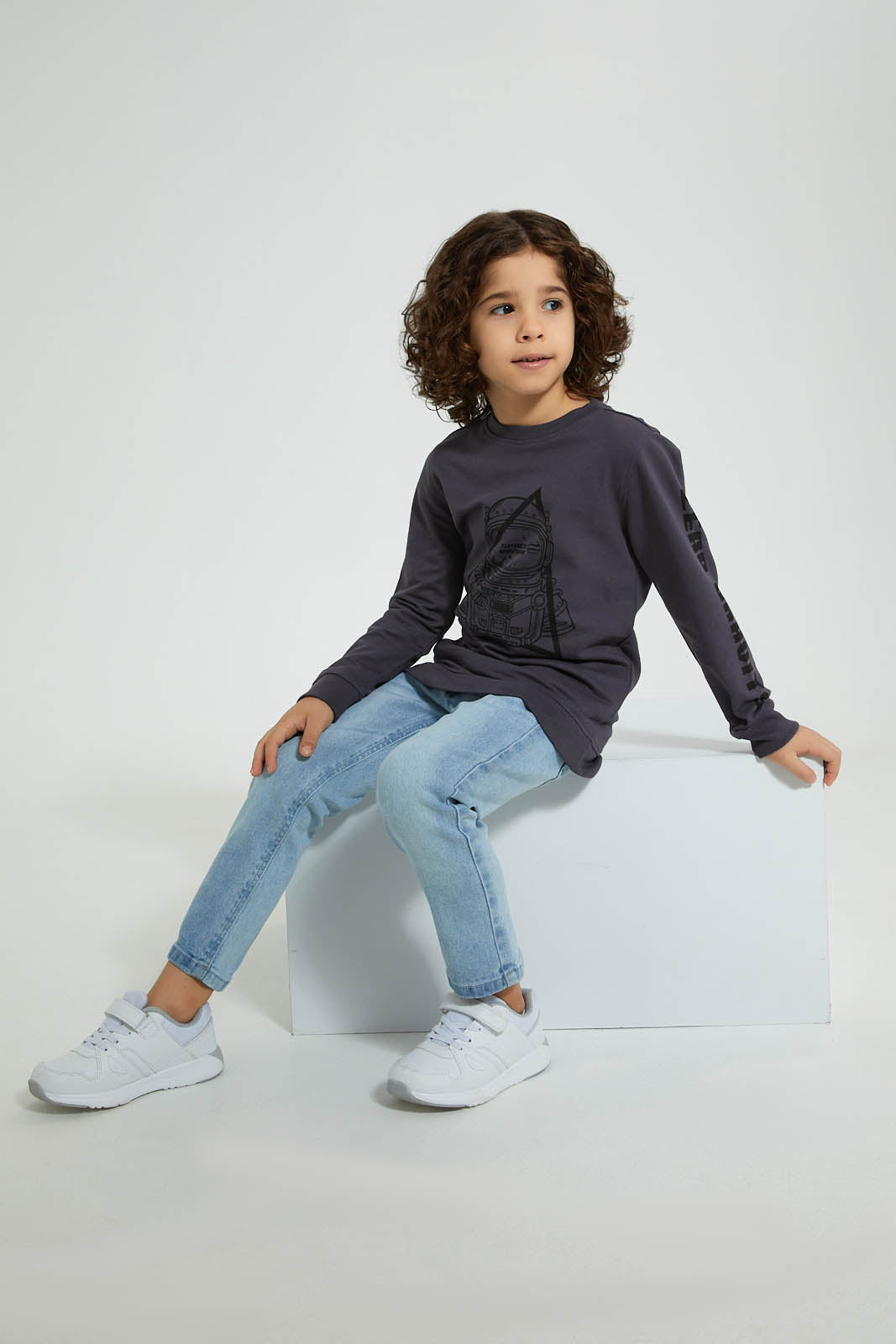 Redtag-Dark-Grey-Space-Print-Crew-Neck-Sweatshirt-Sweatshirts-Boys-2 to 8 Years