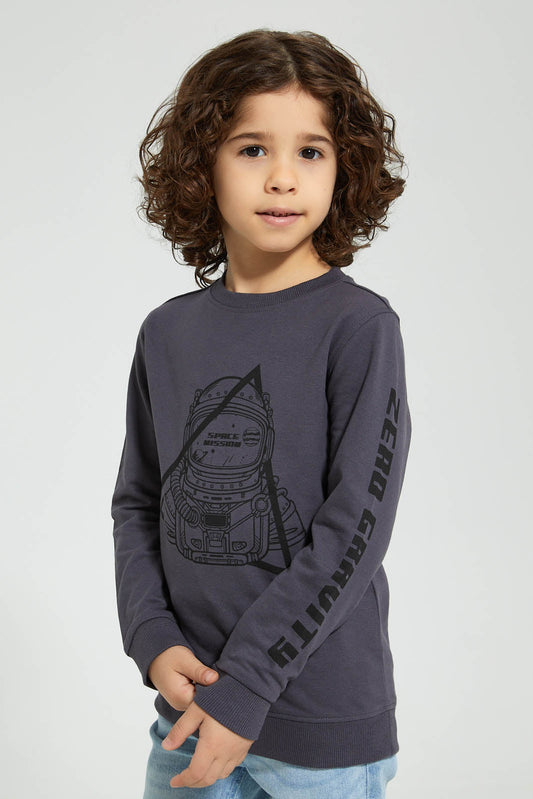 Redtag-Dark-Grey-Space-Print-Crew-Neck-Sweatshirt-Sweatshirts-Boys-2 to 8 Years