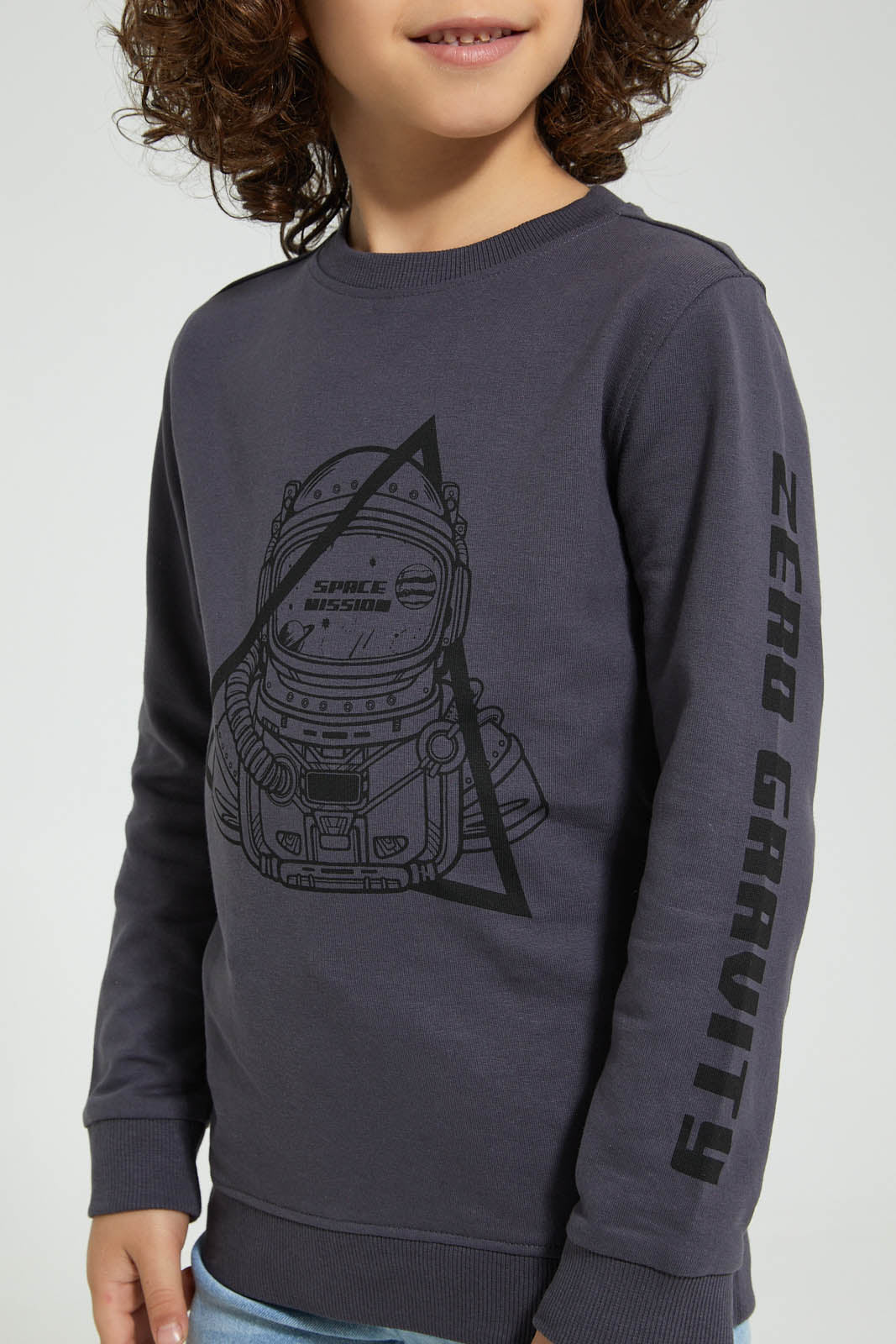 Redtag-Dark-Grey-Space-Print-Crew-Neck-Sweatshirt-Sweatshirts-Boys-2 to 8 Years