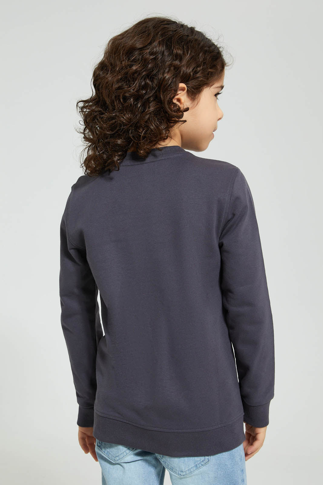 Redtag-Dark-Grey-Space-Print-Crew-Neck-Sweatshirt-Sweatshirts-Boys-2 to 8 Years