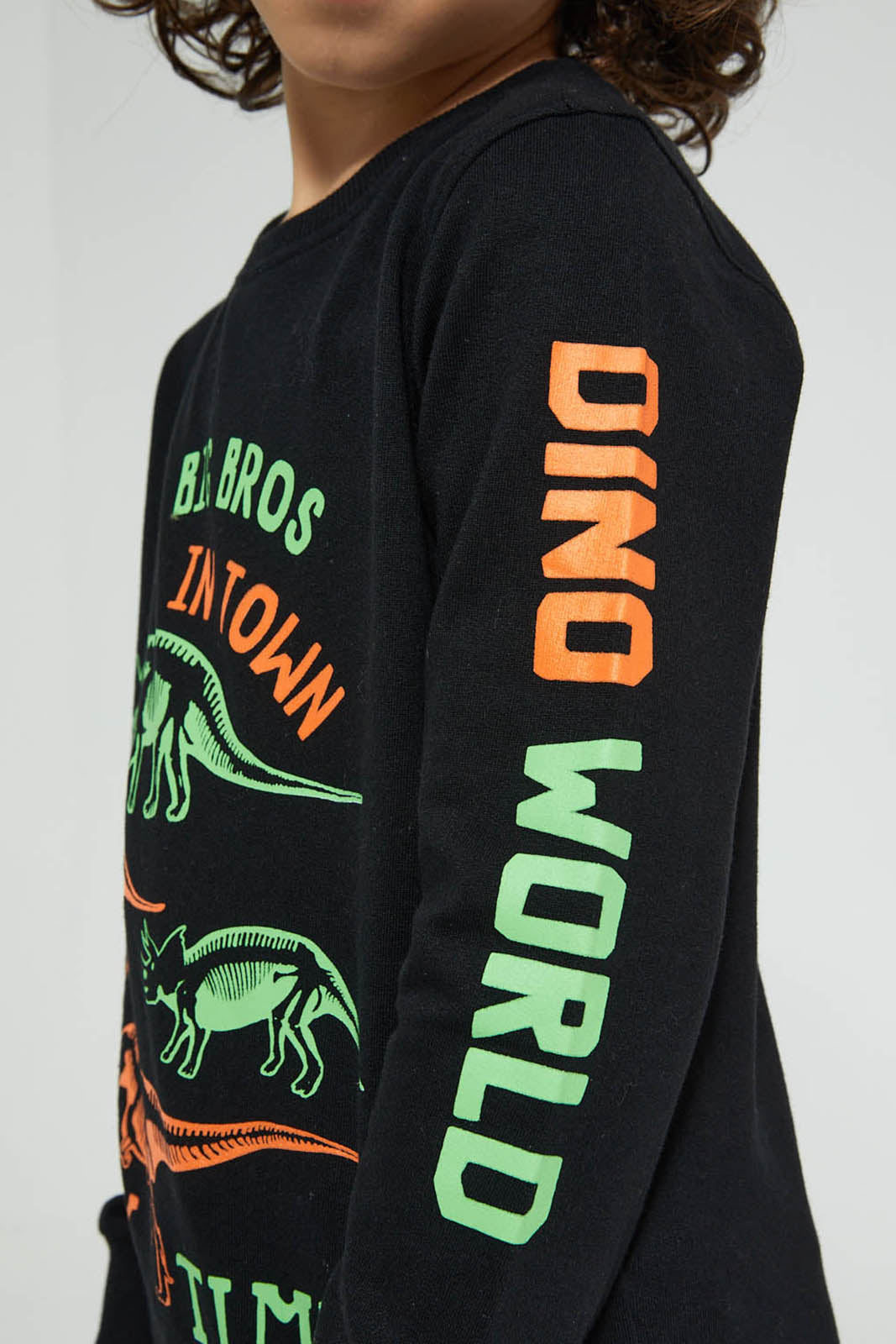 Redtag-Black-Dino-World-Print-Crew-Neck-Sweatshirt-Sweatshirts-Boys-2 to 8 Years