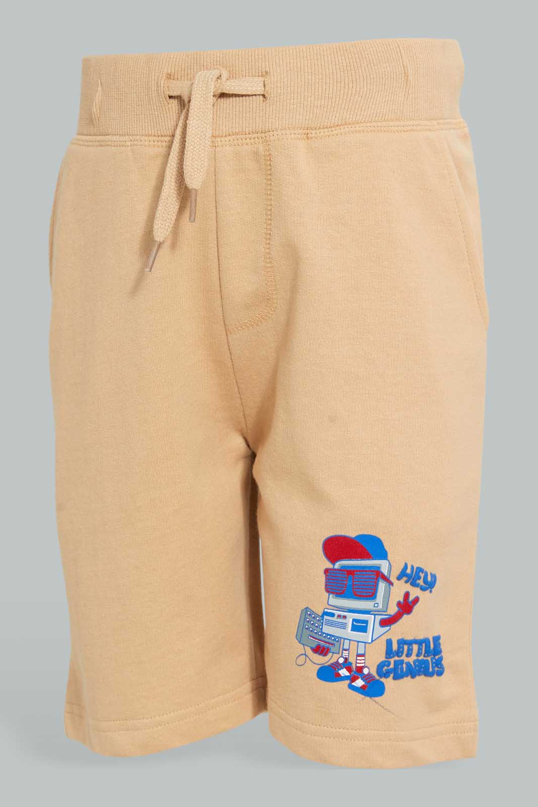 Beige Printed Active Short For Baby Boys