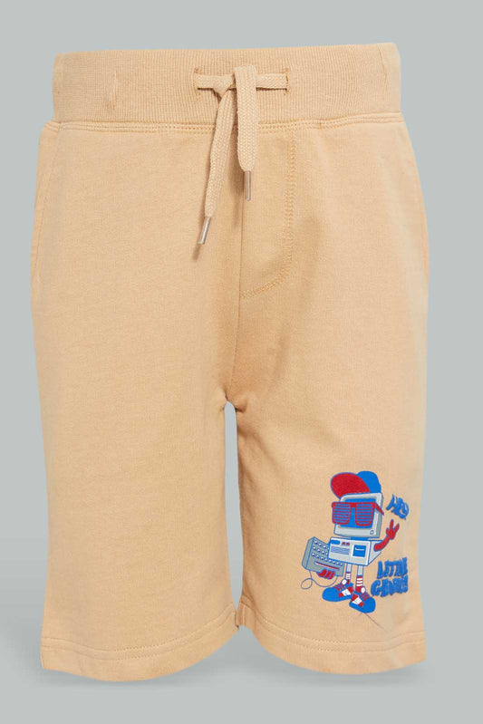 Beige Printed Active Short For Baby Boys