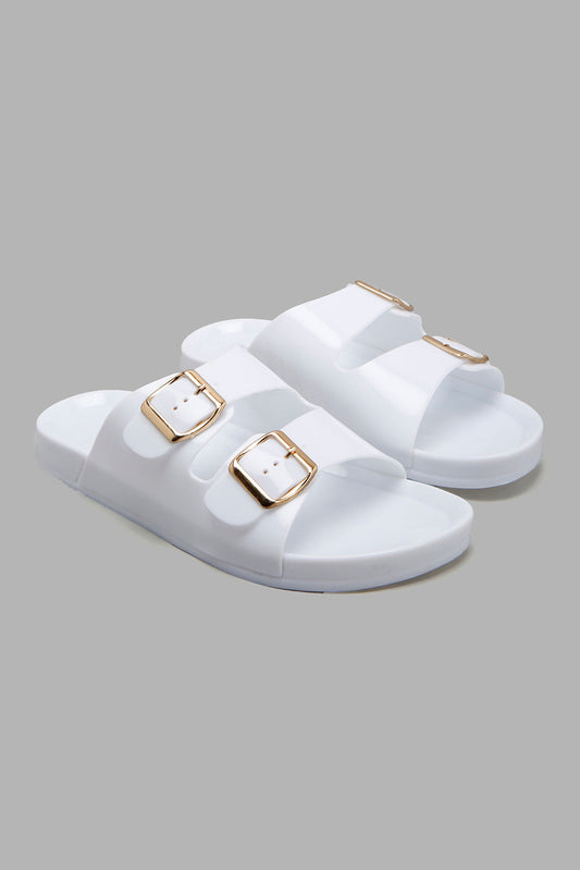 White Buckle Jelly Mule