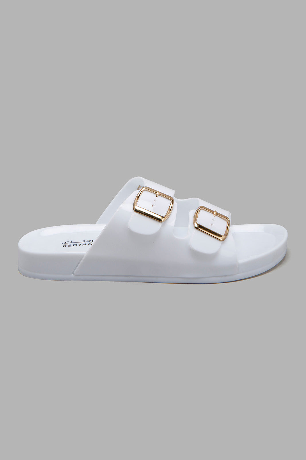 White Buckle Jelly Mule