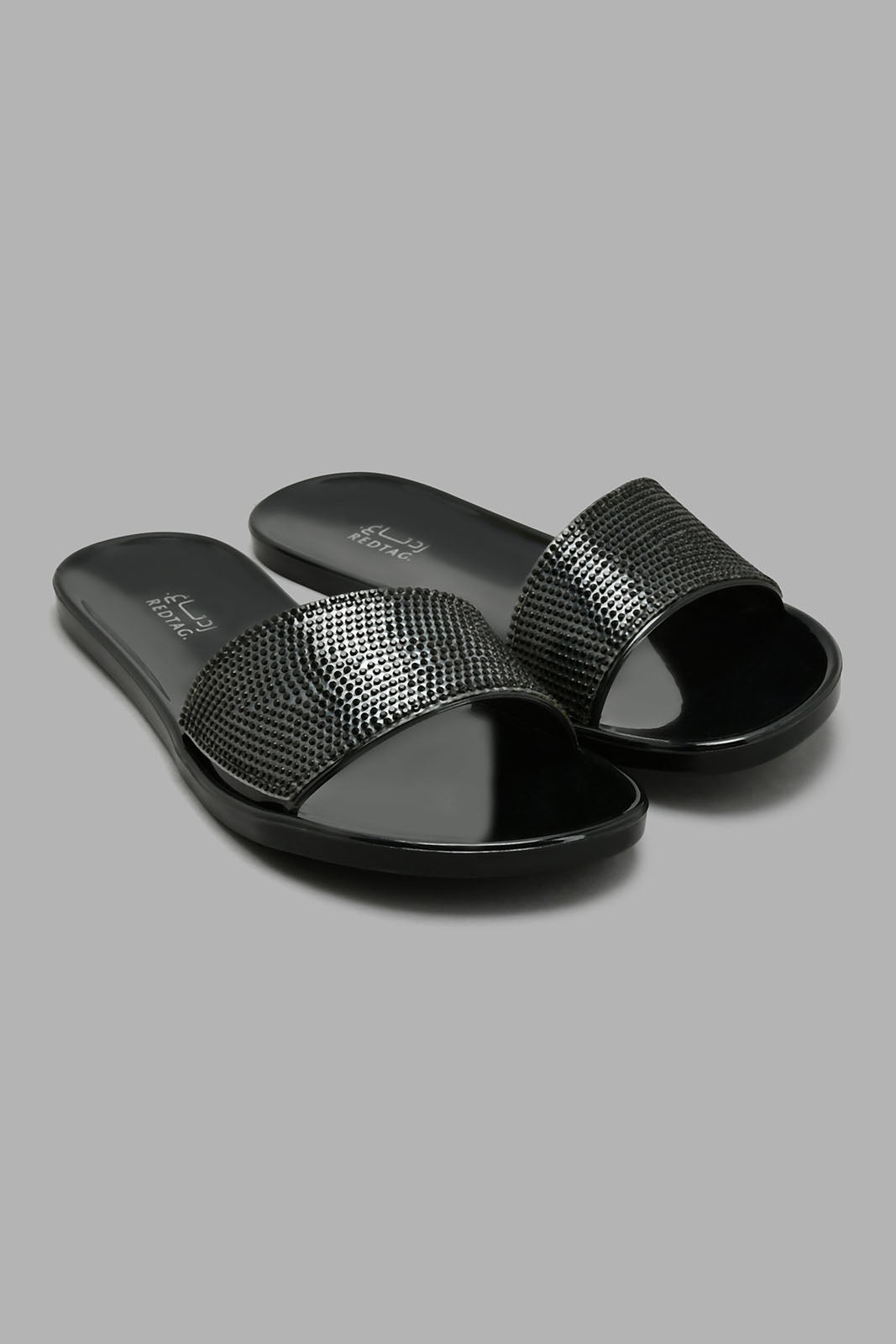 Redtag-Black-Diamante-Trim-Jelly-Mule-Colour:Black,-Filter:Women's-Footwear,-New-In,-New-In-Women-FOO,-Non-Sale,-S22A,-Section:Women,-Women-Flip-Flops-Women's-