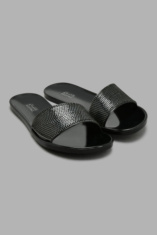 Redtag-Black-Diamante-Trim-Jelly-Mule-Colour:Black,-Filter:Women's-Footwear,-New-In,-New-In-Women-FOO,-Non-Sale,-S22A,-Section:Women,-Women-Flip-Flops-Women's-