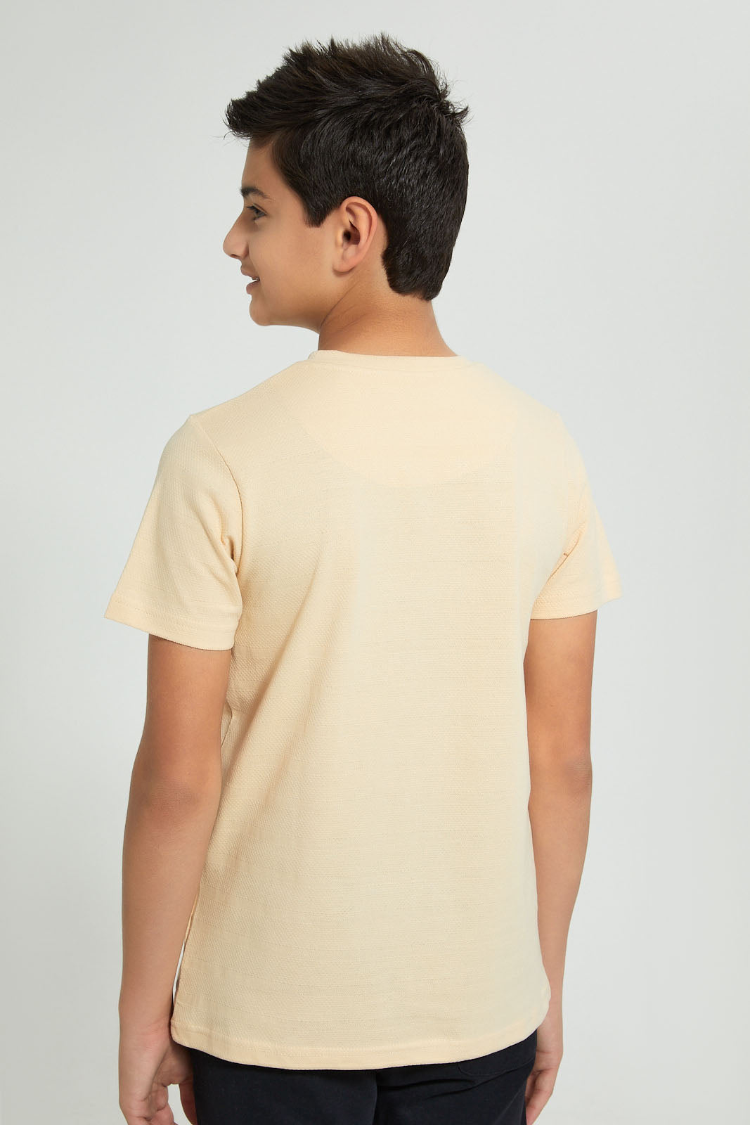 Redtag-Beige-Henley-T-Shirt-Plain-Senior-Boys-9 to 14 Years