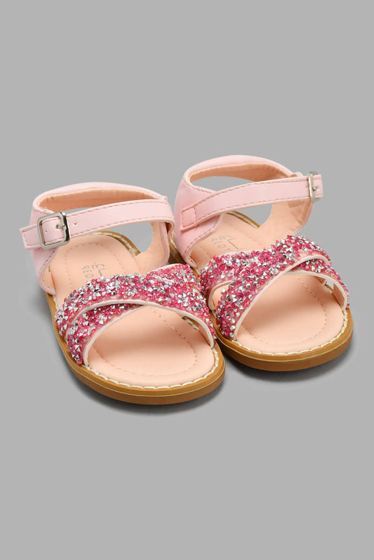 Redtag-Pink-Glitter-Strap-Sandal-Sandals-Infant-Girls-1 to 3 Years