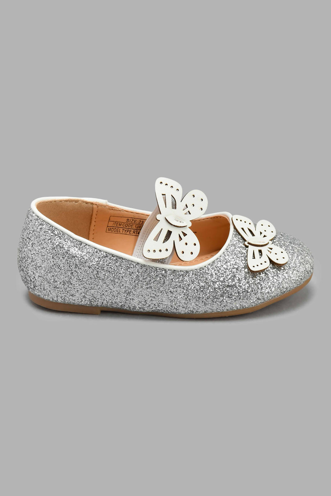 Redtag-Silver-Buttertfly-Trim-Ballerina-Ballerinas-Infant-Girls-1 to 3 Years