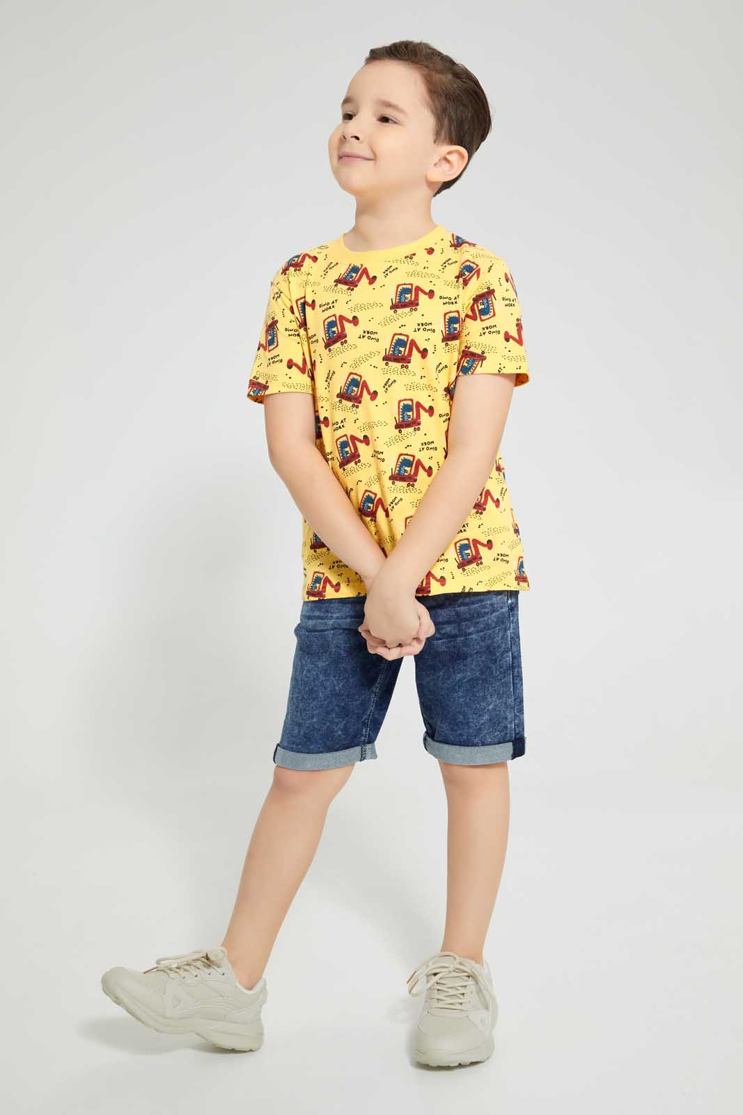 Redtag-Dark-Wash-Knit-Denim-5-Pocket-Short-With-Cord-Denim-Shorts-Boys-2 to 8 Years