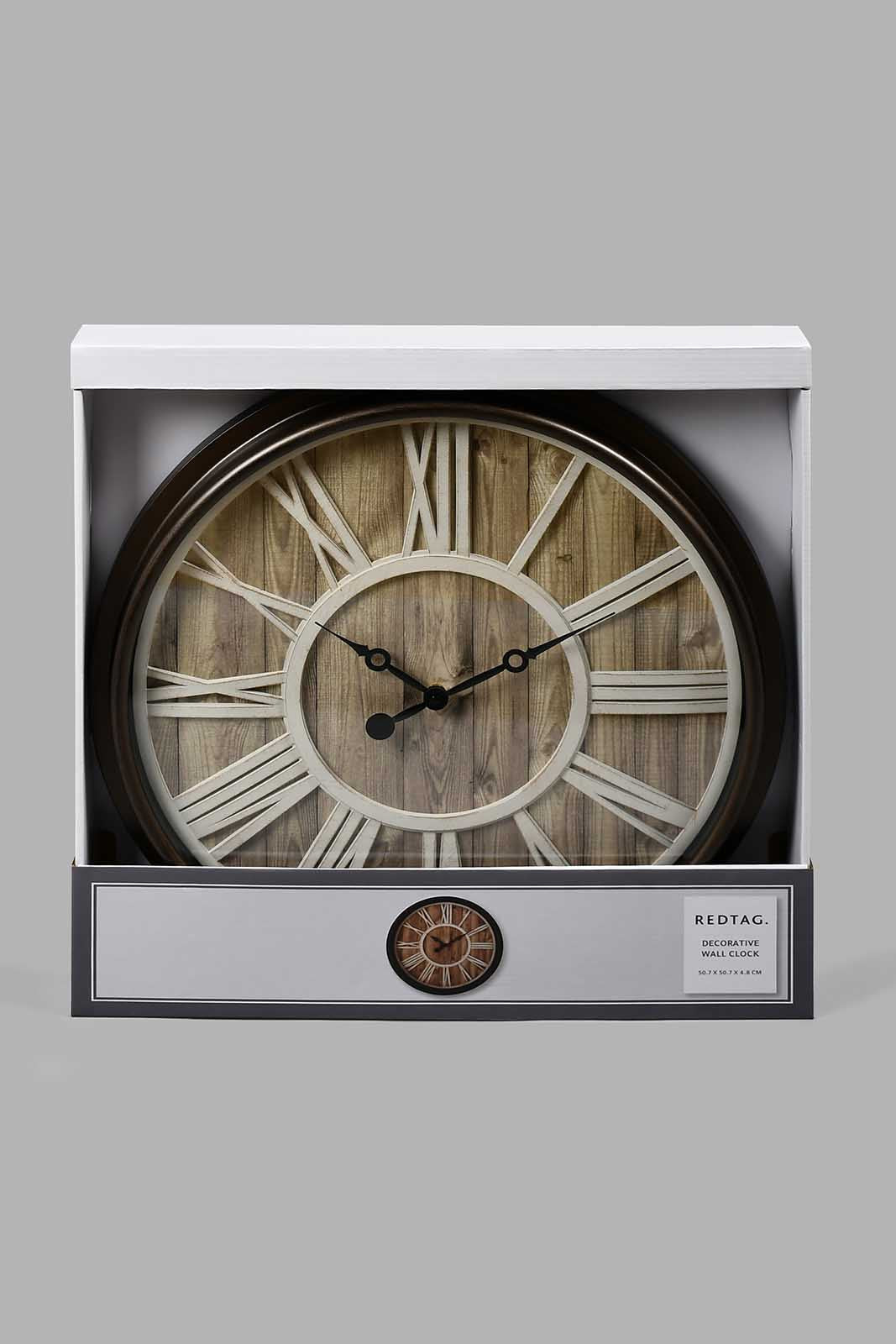 Redtag-Brown-Antique-Finish-Wall-Clock-Colour:Brown,-Filter:Home-Decor,-HMW-HOM-Wall-Clock,-New-In,-New-In-HMW-HOM,-Non-Sale,-S22A,-Section:Homewares-Home-Decor-