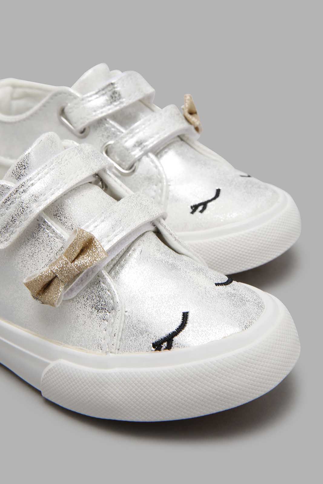 Redtag-Silver-Bow-Trim-High-Top-Sneaker-Character,-Colour:Silver,-Filter:Girls-Footwear-(1-to-3-Yrs),-ING-Casual-Shoes,-New-In,-New-In-ING-FOO,-Non-Sale,-S22A-Infant-Girls-1 to 3 Years