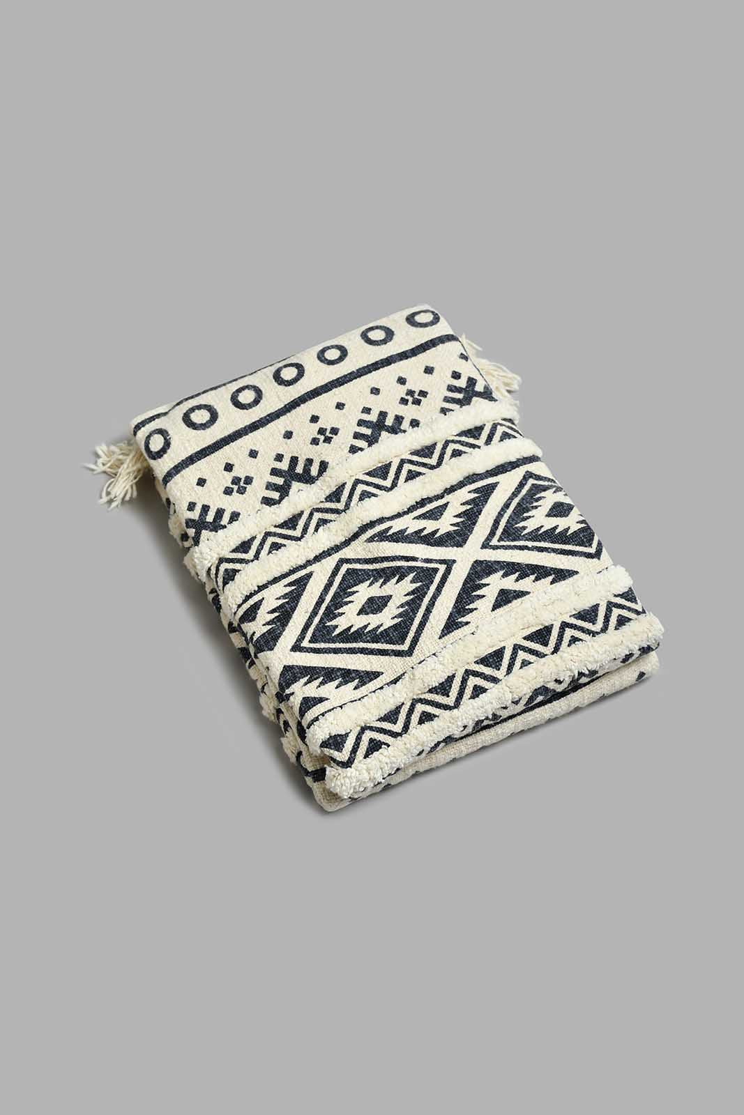 Redtag-Beige/Blue-Textured-Tufted-Throw-With-Fringles-BED-PHANTASMAGORIA-2,-Colour:Blue,-Filter:Home-Bedroom,-HMW-BED-Throws,-New-In,-New-In-HMW-BED,-Non-Sale,-S22A,-Section:Homewares-Home-Bedroom-