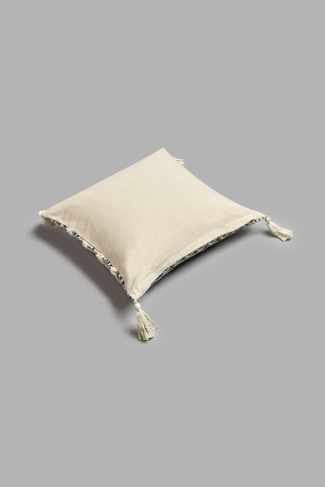Redtag-Beige/Blue-Textured-Tufted-Cushion-With-Fringes-BED-PHANTASMAGORIA-2,-Colour:Blue,-Filter:Home-Bedroom,-HMW-BED-Cushions,-New-In,-New-In-HMW-BED,-Non-Sale,-S22A,-Section:Homewares-Home-Bedroom-