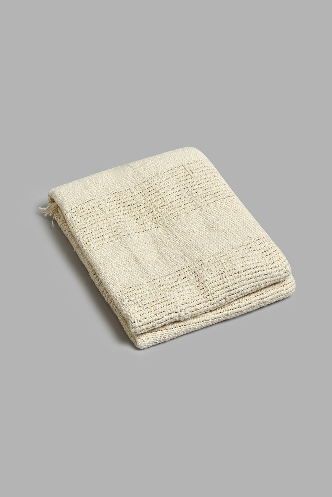 Redtag-Beige-Textured-Net-Stripe-Throw-With-Fringes-BED-PHANTASMAGORIA-3,-Colour:Beige,-Filter:Home-Bedroom,-HMW-BED-Throws,-New-In,-New-In-HMW-BED,-Non-Sale,-S22A,-Section:Homewares-Home-Bedroom-