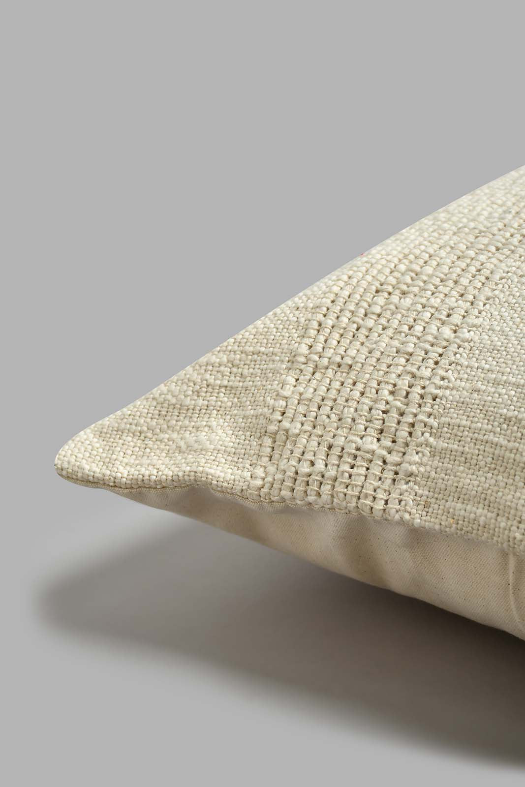 Redtag-Beige-Textured-Net-Stripe-Cushion-BED-PHANTASMAGORIA-3,-Colour:Beige,-Filter:Home-Bedroom,-HMW-BED-Cushions,-New-In,-New-In-HMW-BED,-Non-Sale,-S22A,-Section:Homewares-Home-Bedroom-