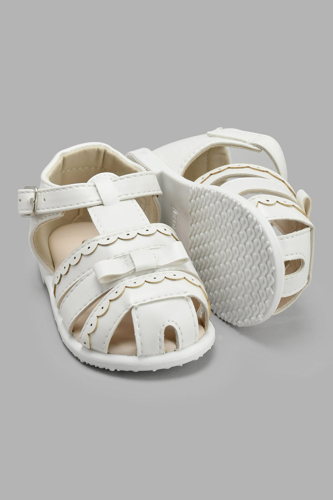 Redtag-White-Bow-Trim-Sandal-Sandals-Infant-Girls-1 to 3 Years