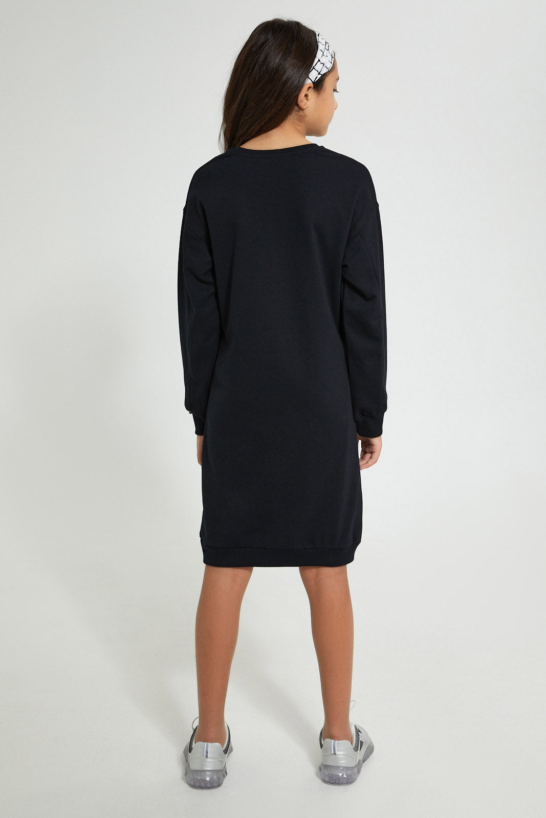 Redtag-Black-Slogan-Sweatshirt-Dress-Dresses-Senior-Girls-9 to 14 Years