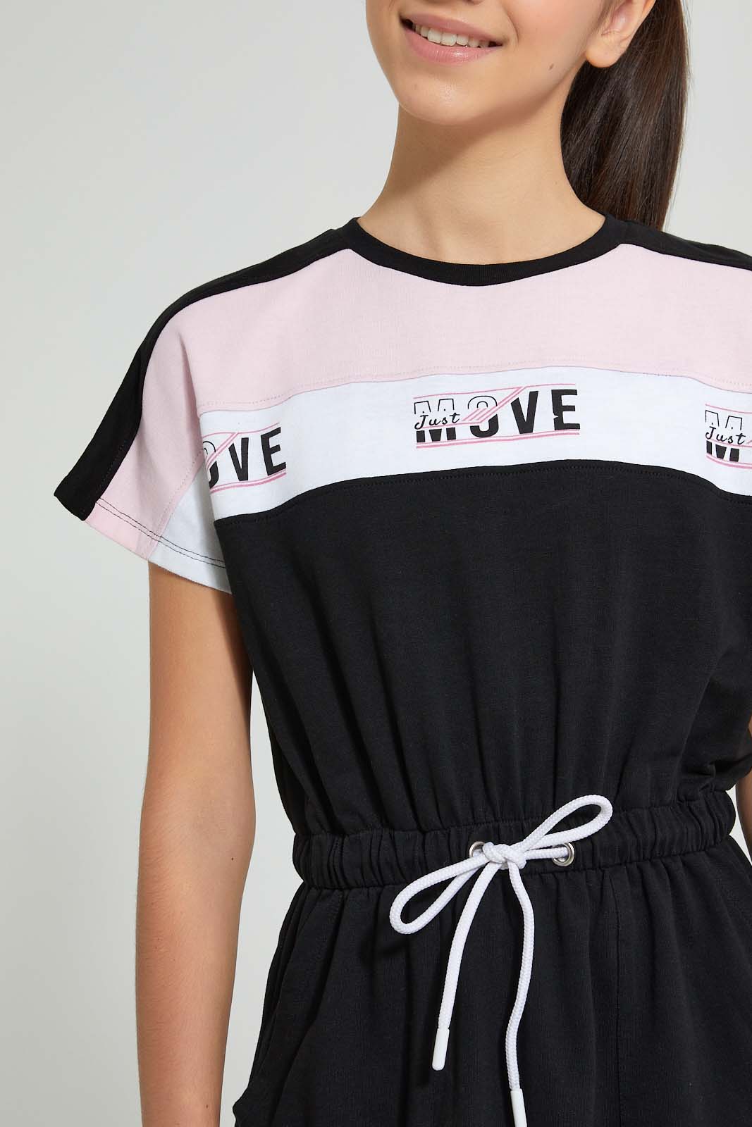 Redtag-Black/White/Pink-Sporty-Colorblocking-Knitted-Dress-Dresses-Senior-Girls-9 to 14 Years