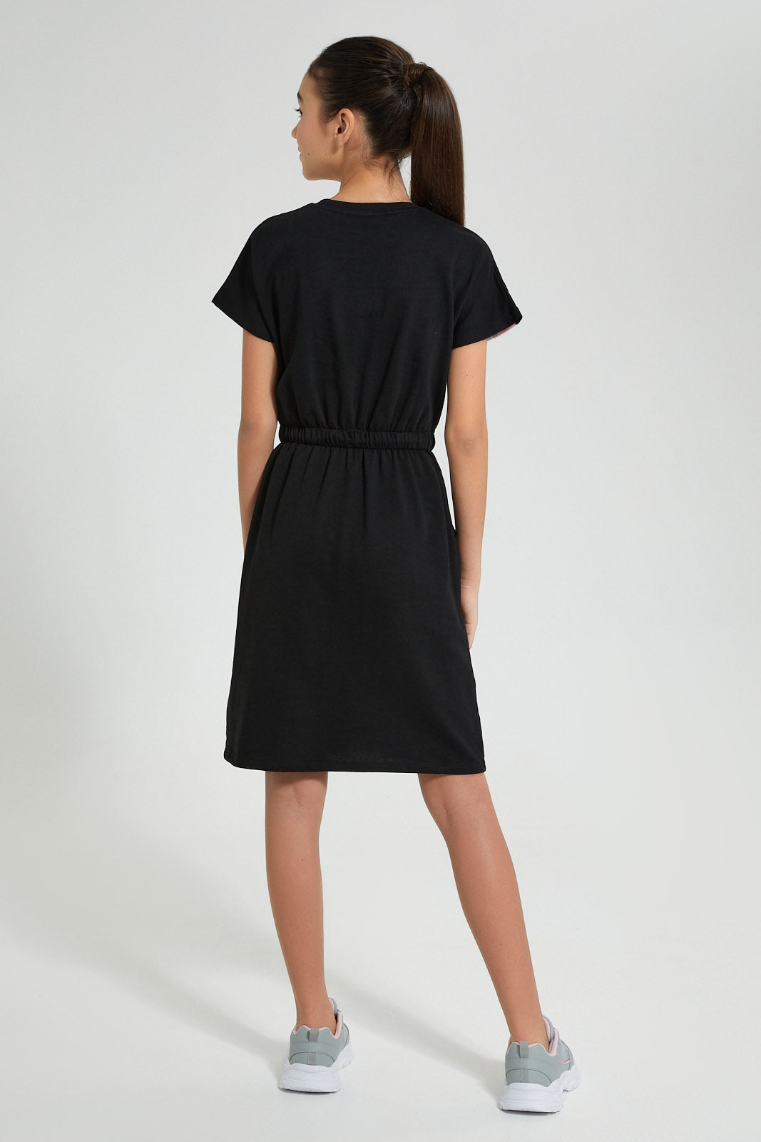 Redtag-Black/White/Pink-Sporty-Colorblocking-Knitted-Dress-Dresses-Senior-Girls-9 to 14 Years