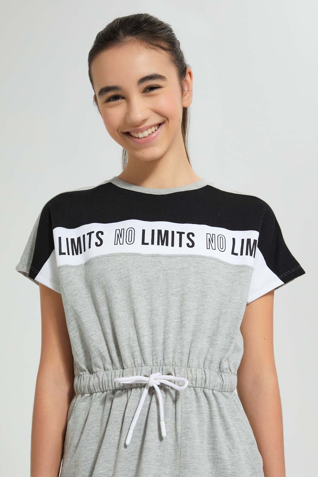 Redtag-Grey/White/Black-Sporty-Colorblocking-Knitted-Dress-Dresses-Senior-Girls-9 to 14 Years